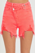 risen high rise cross over destroyed hem shorts RDS6004 Coral Pink