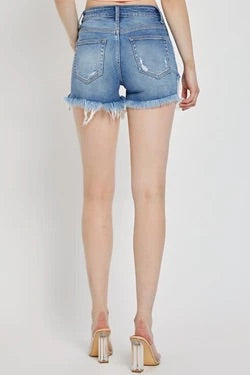 risen high rise distressed shorts in medium wash RDS6093 Medium