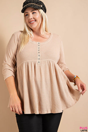 kori america thermal long sleeve baby doll top PN7556 latte | free people dupe